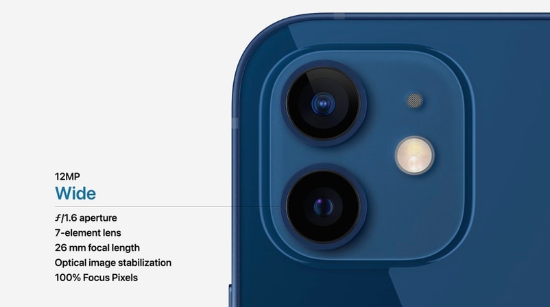 iPhone 12和iPhone 12 Mini的雙鏡頭系統也有升級，超廣角也可用夜間模式。